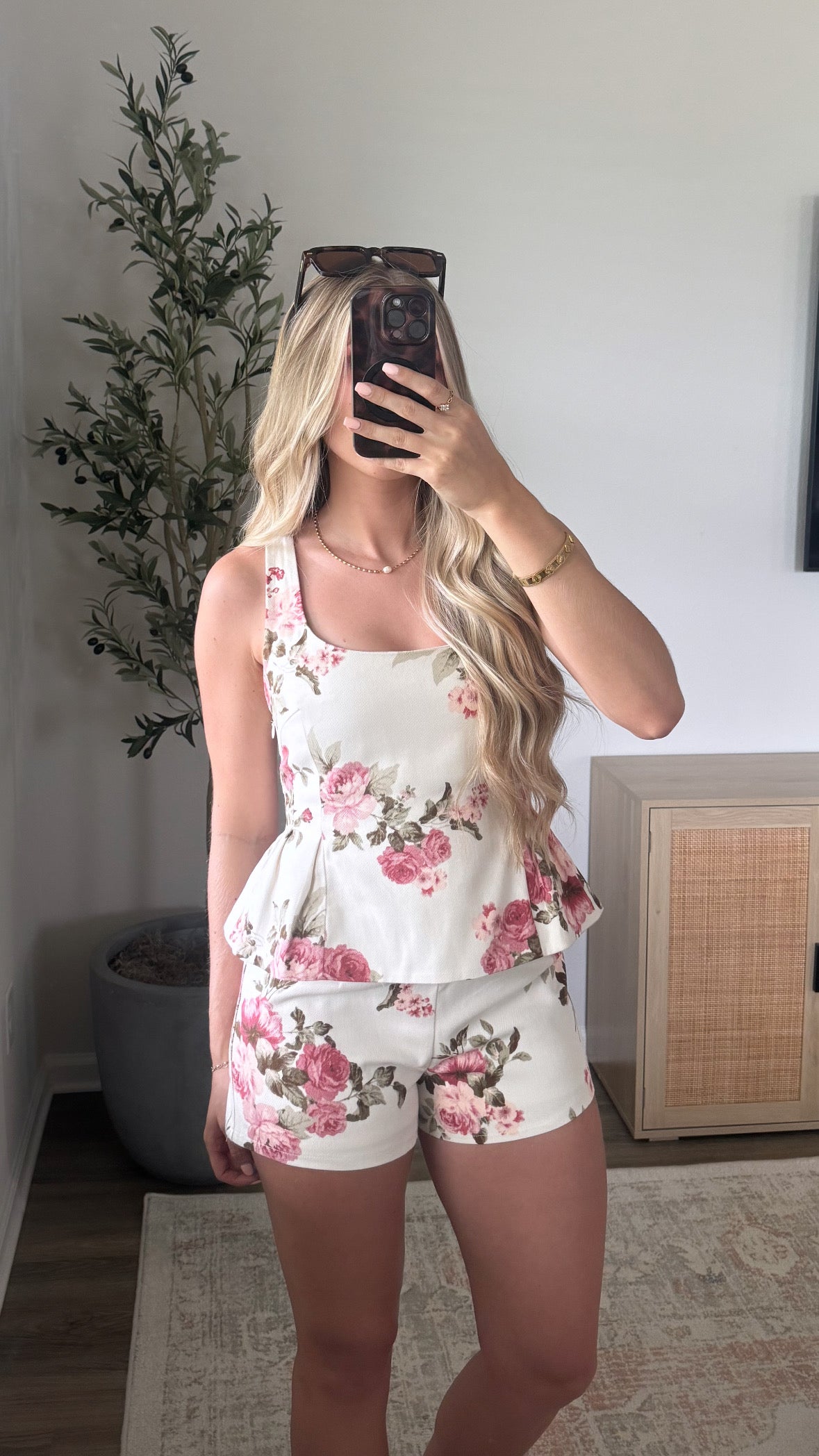 Floral Peplum Shorts Set