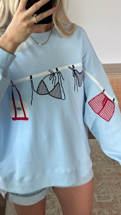 USA Bikini Embroidered Pullover / Light Blue