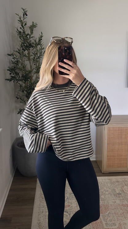 Striped Long Sleeve / Grey + Tan