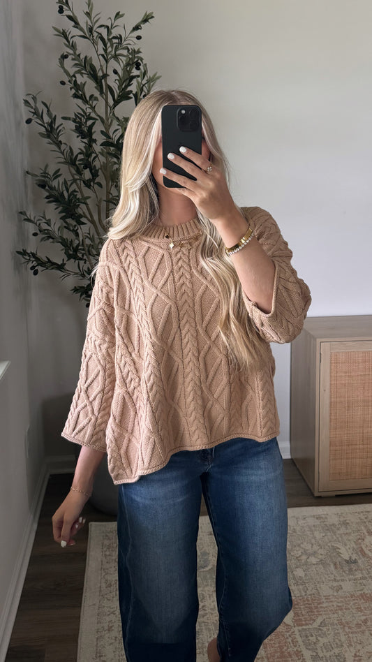 Short Sleeve Cable Knit / Tan