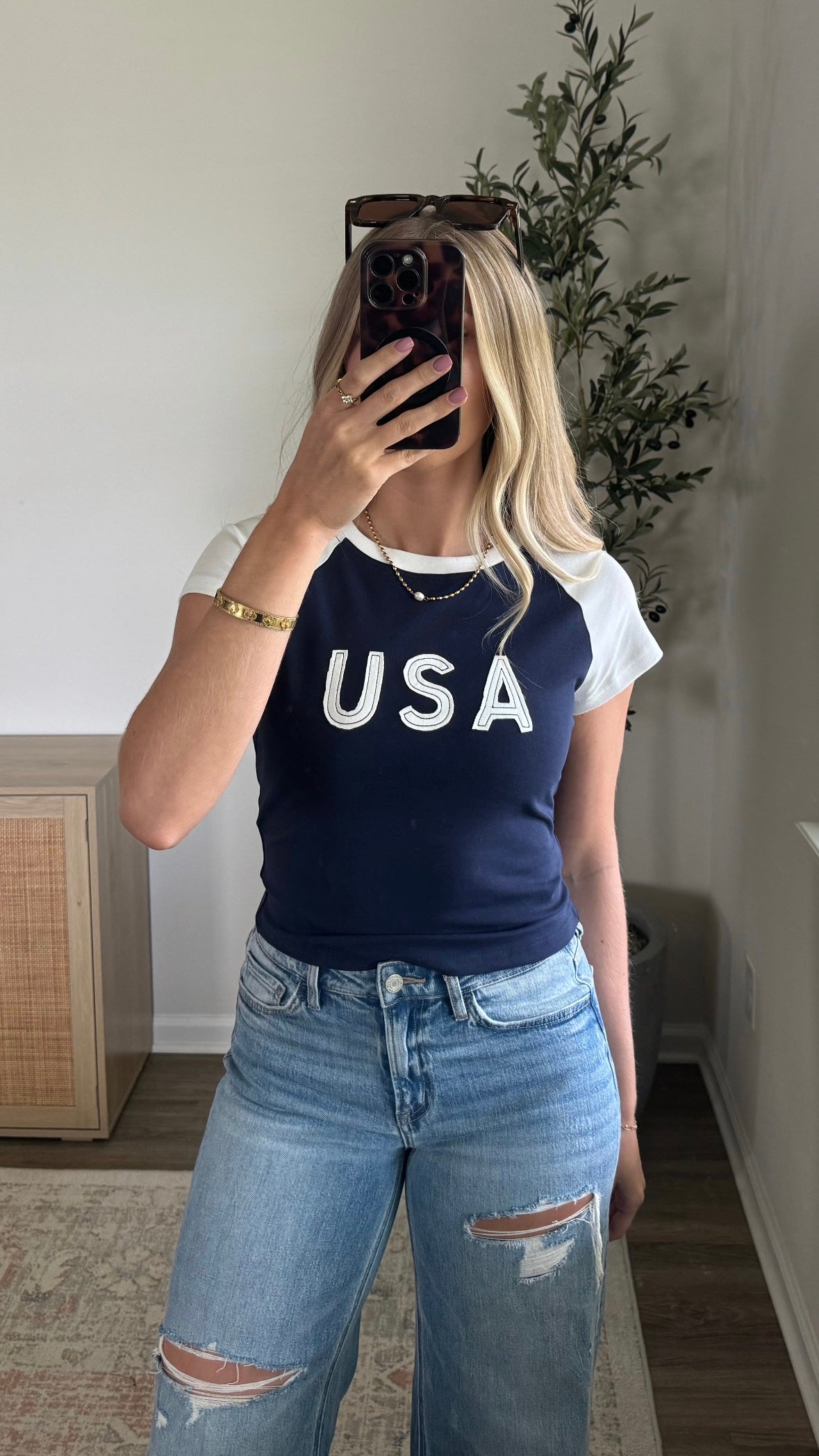 USA Raglan Tee / Navy Blue