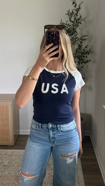 USA Raglan Tee / Navy Blue
