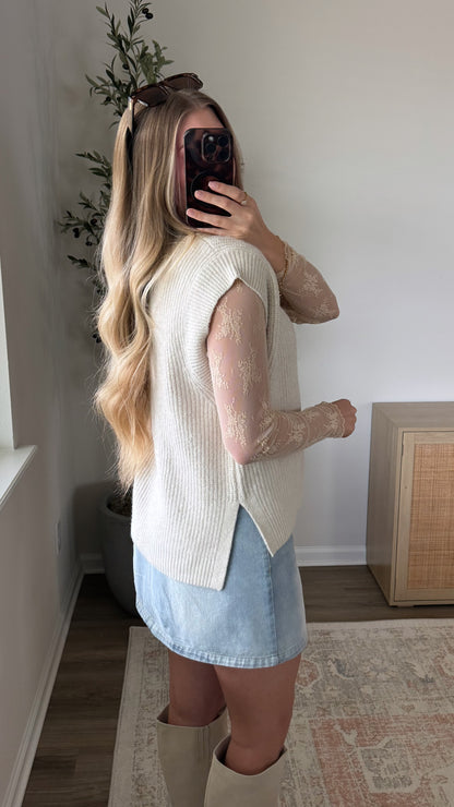 Side Slit Sweater Vest / Natural