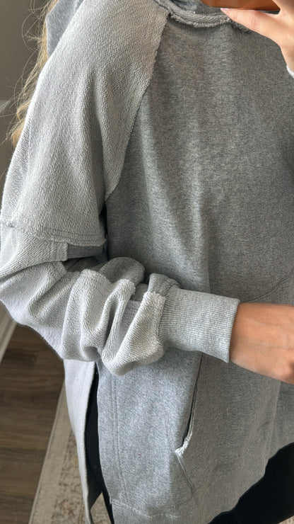 Raw Edge Washed Hoodie / Grey