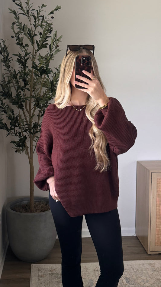 PREORDER (10/10) - Oversized Boat Neck Sweater / Chocolate Brown
