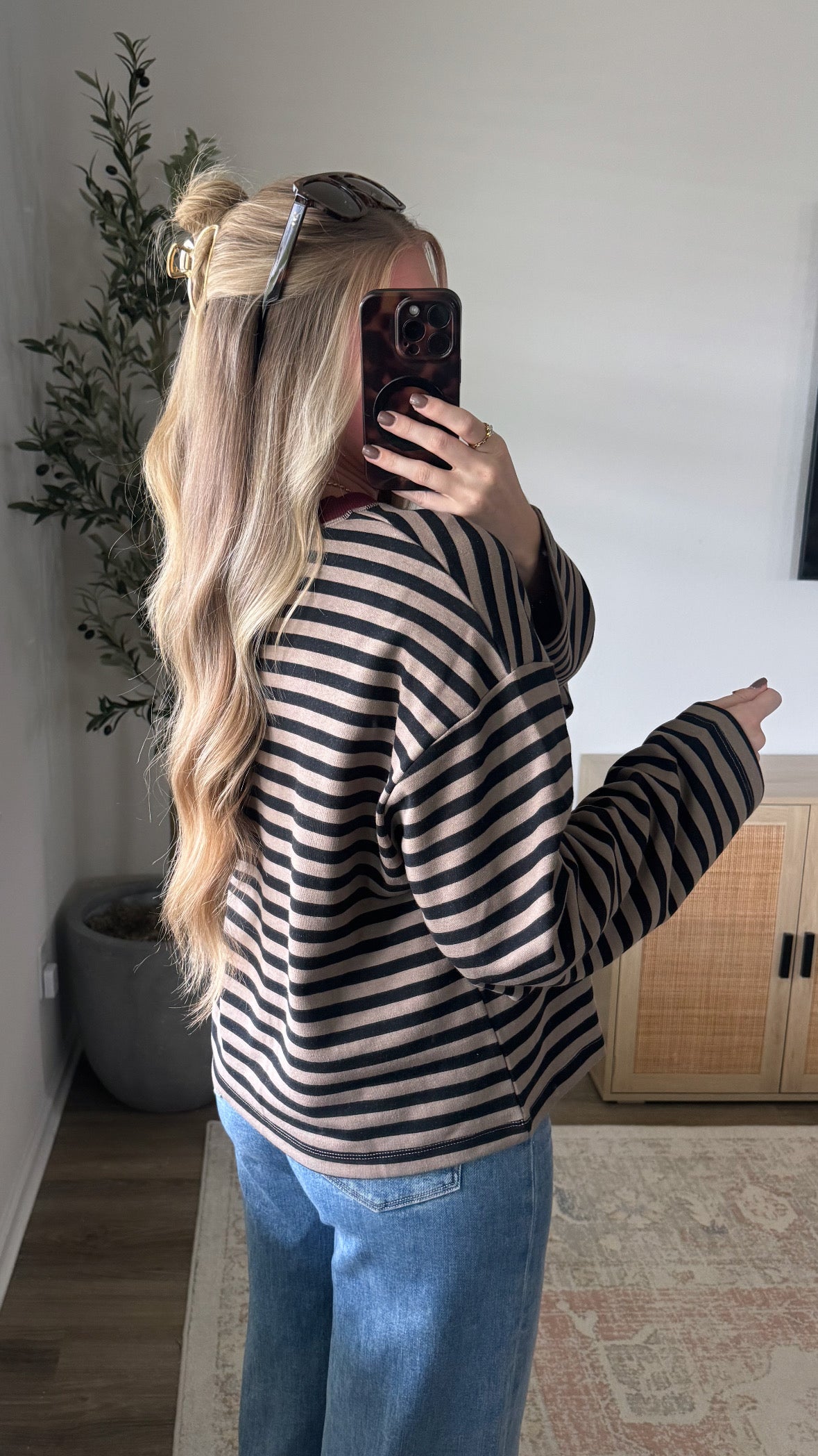 Contrast Striped Long Sleeve / Light Mocha