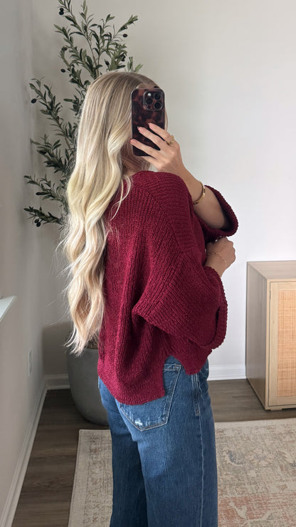 Cuffed Popcorn Knit / Burgundy
