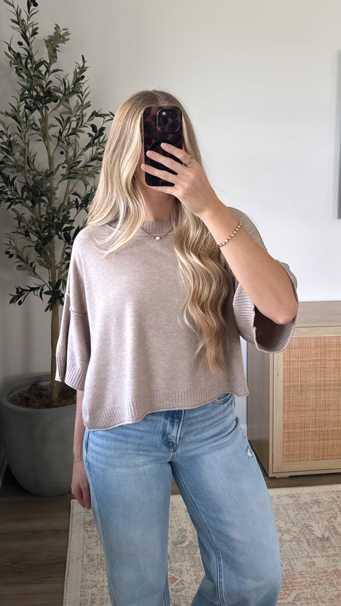 Kelli Short Sleeve Knit / Heather Mocha