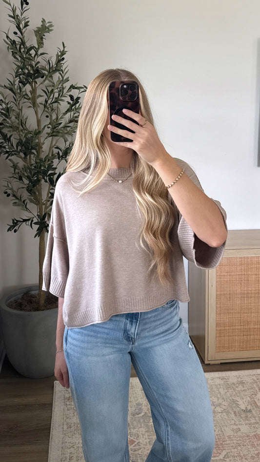 Kelli Short Sleeve Knit / Heather Mocha