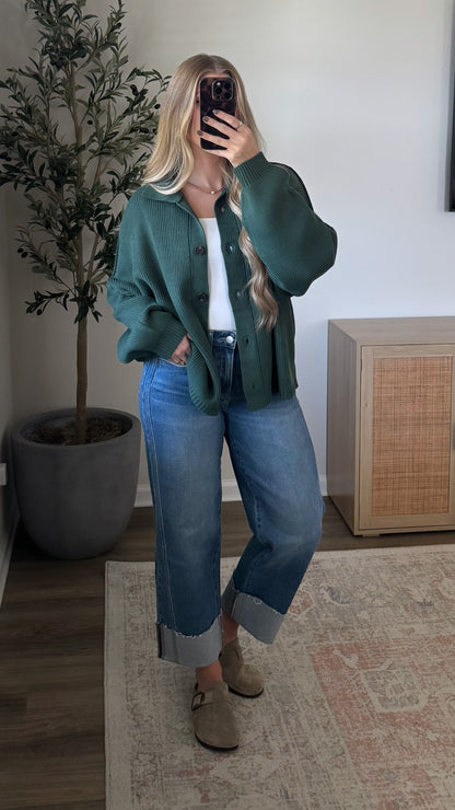 Oakley Button Down Cardigan / Forest Green