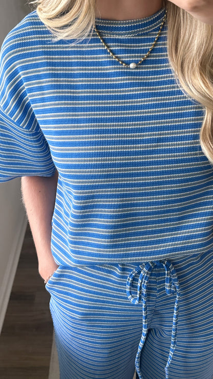 Tia Striped Pants Set / Blue