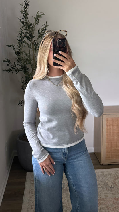 Layered Long Sleeve Knit / Grey