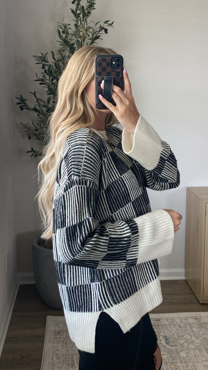 Checkerboard Sweater / Black + Cream