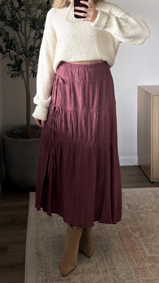 Front Tie Maxi Skirt / Raspberry