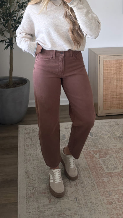Ava Barrel Jeans / Light Brown