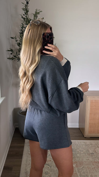 Ellie Contrast Shorts Set / Charcoal