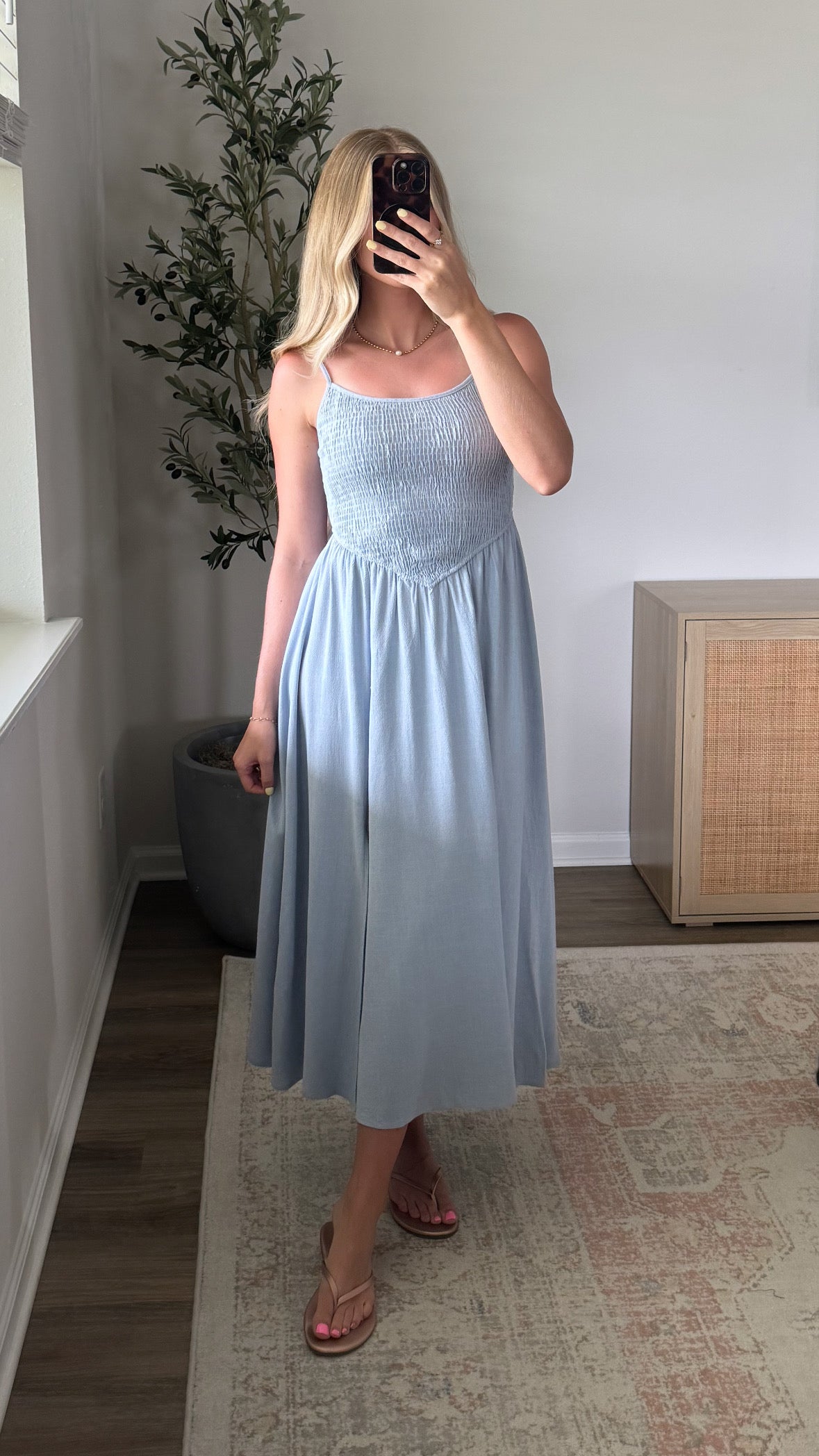 Savannah Smocked Midi Dress / Light Blue