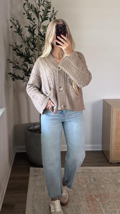 PREORDER (8/29) - Blakely Cable Knit Cardigan / Latte