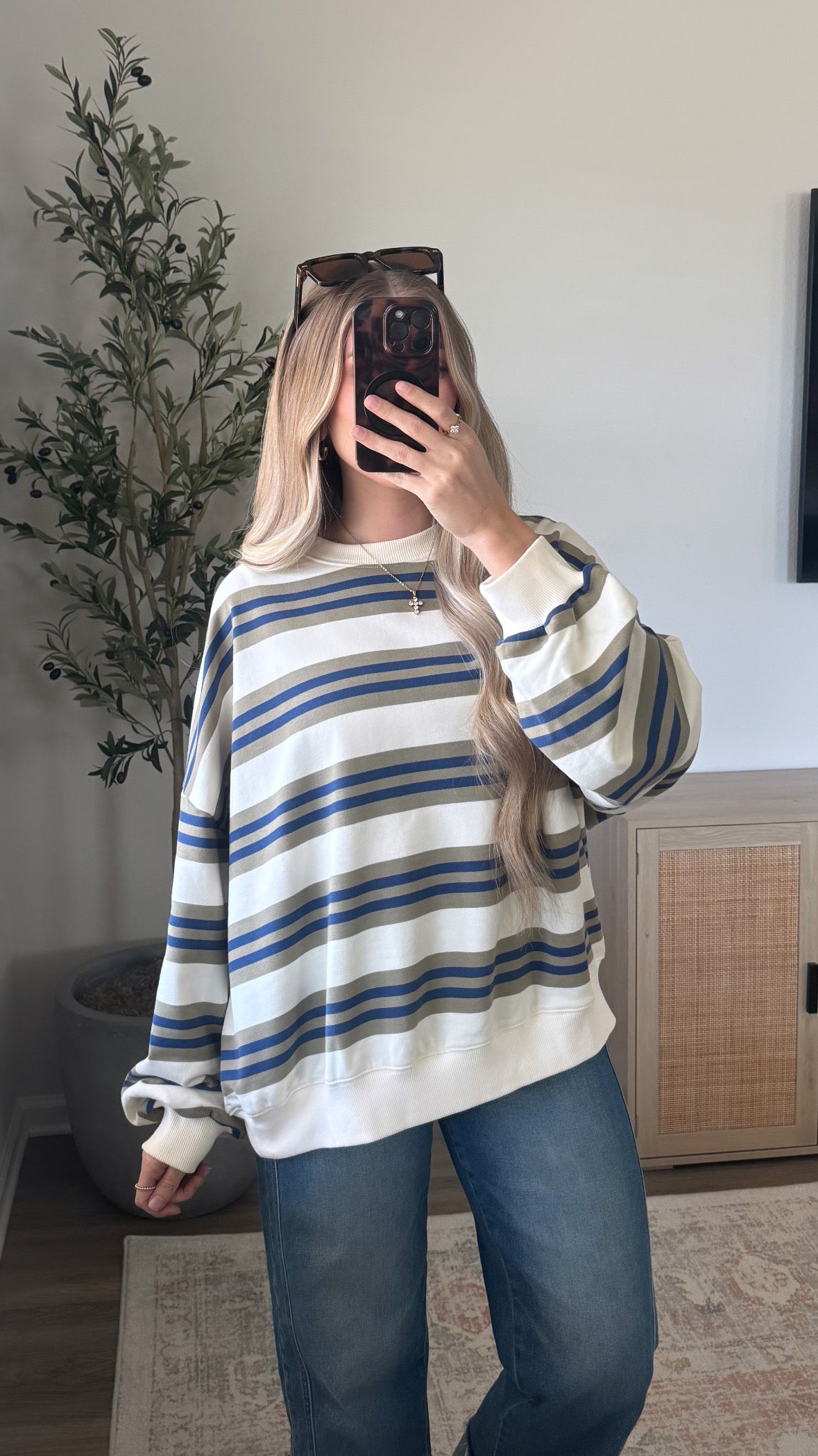 Sarah Striped Pullover / Navy + Olive