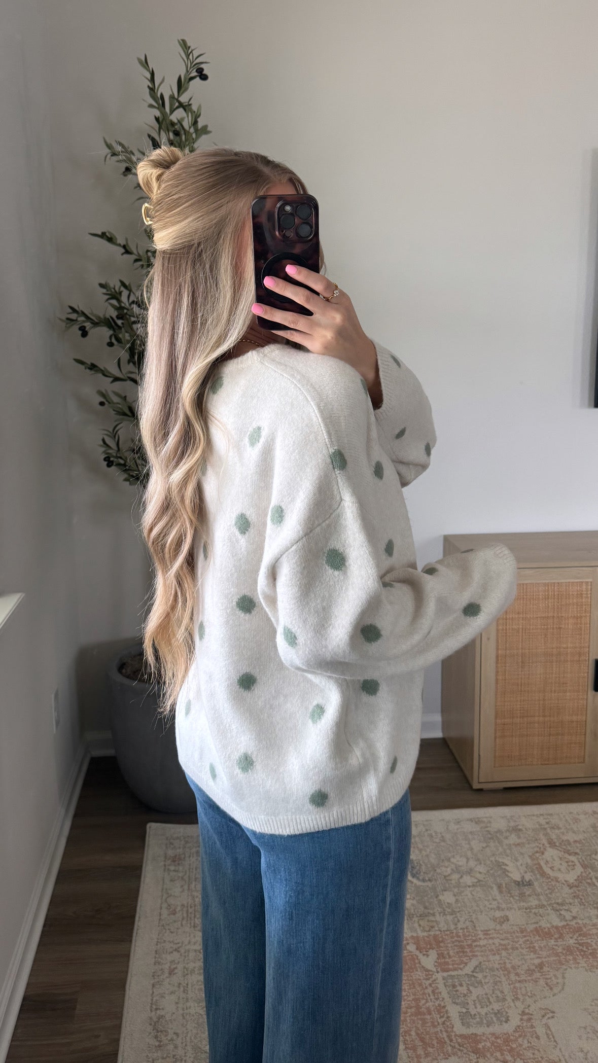 Polka Dot Cardigan / Cream + Sage