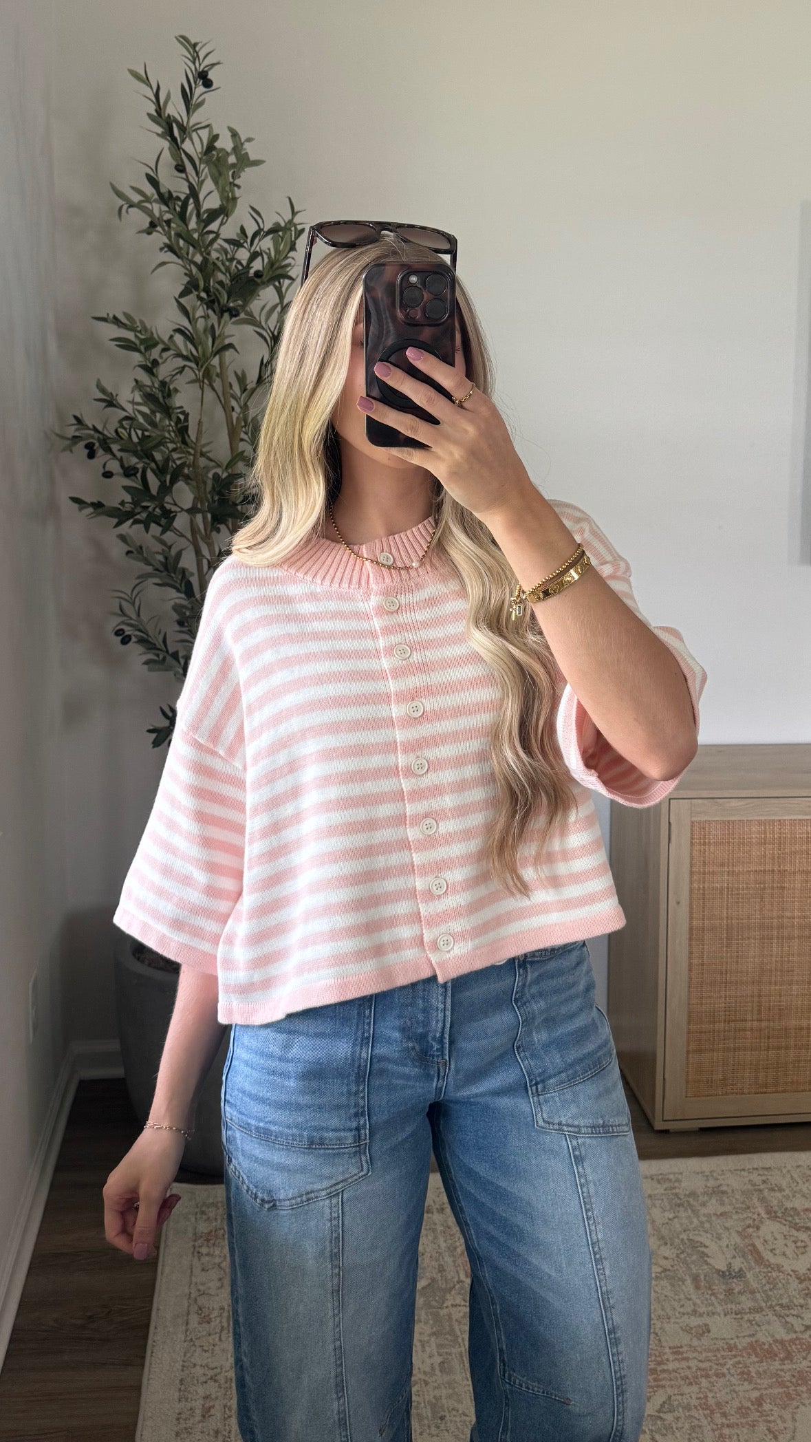 Natalie Striped Cardigan / Pink