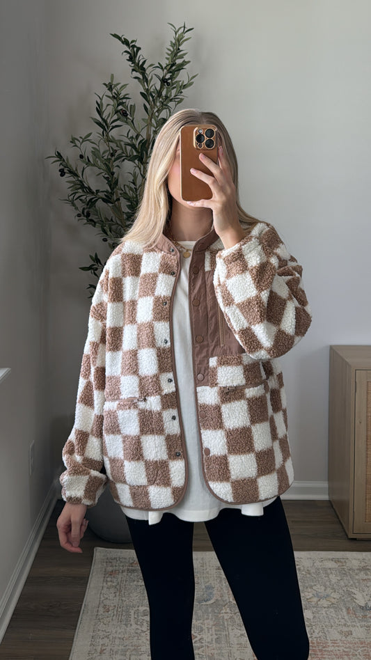 Checkered Sherpa Jacket / Taupe