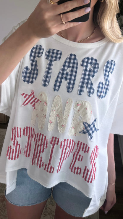 Oversized Stars + Stripes Tee / White