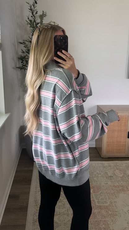 Mock Neck Sweatshirt / Pink Stripes