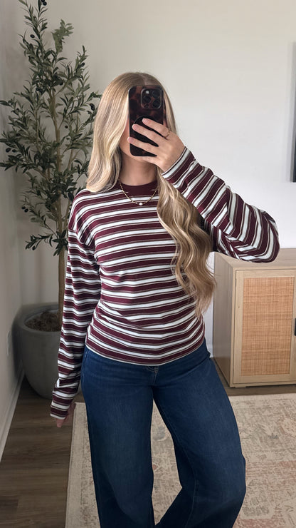 Zoey Striped Long Sleeve / Burgundy
