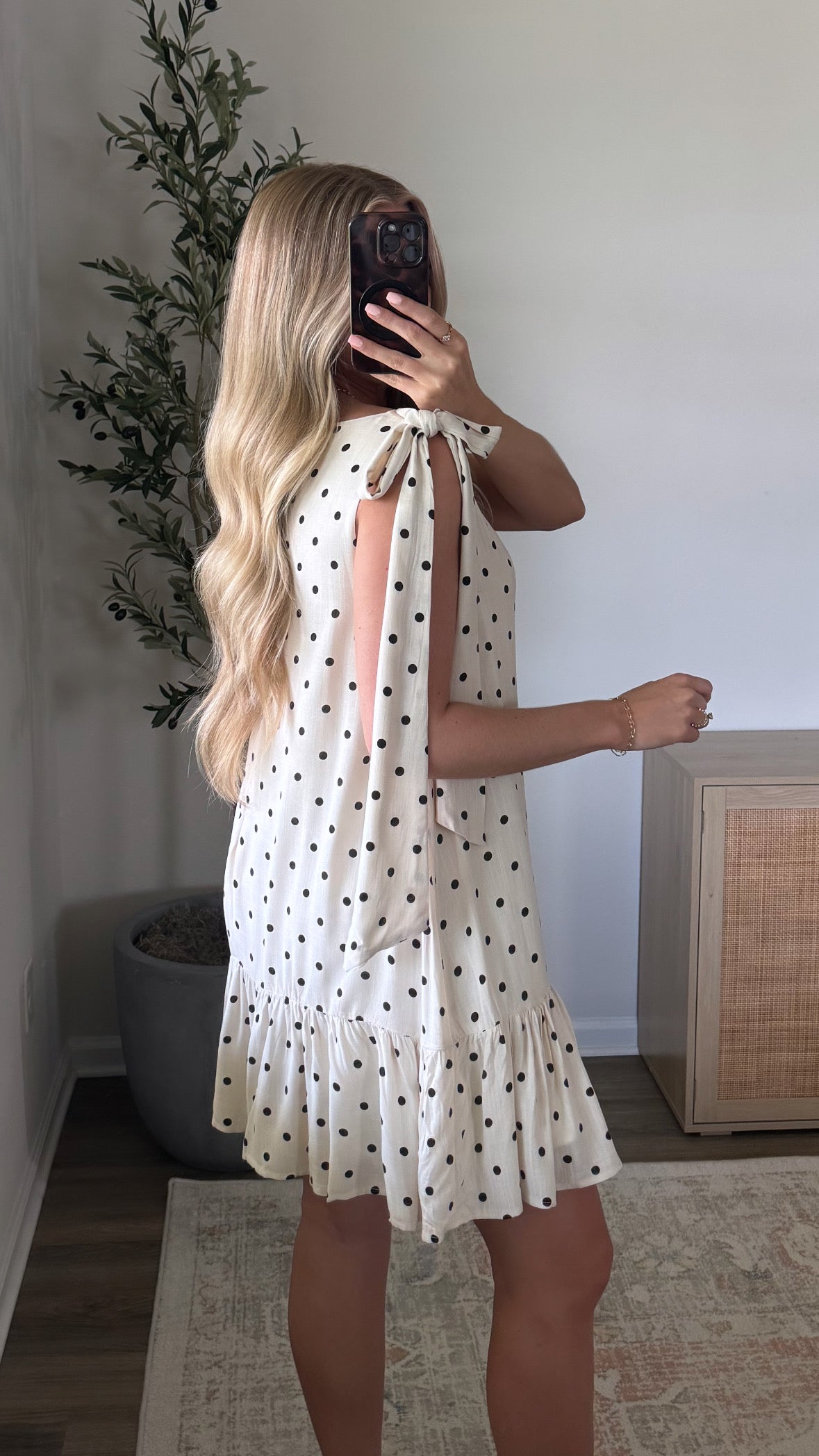 Polka Dot Mini Dress / Cream + Black