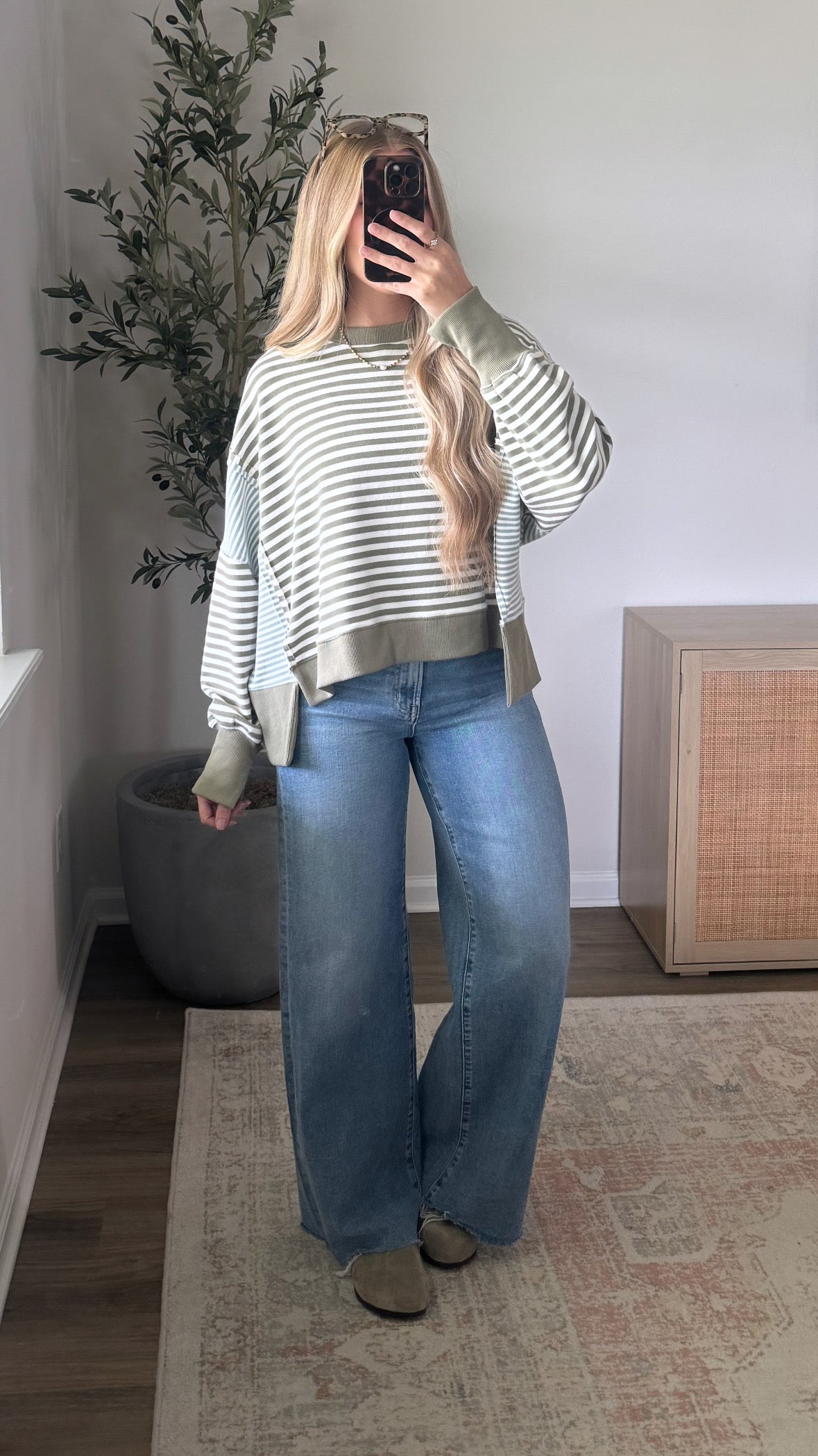 Multi Striped Pullover / Green + Blue