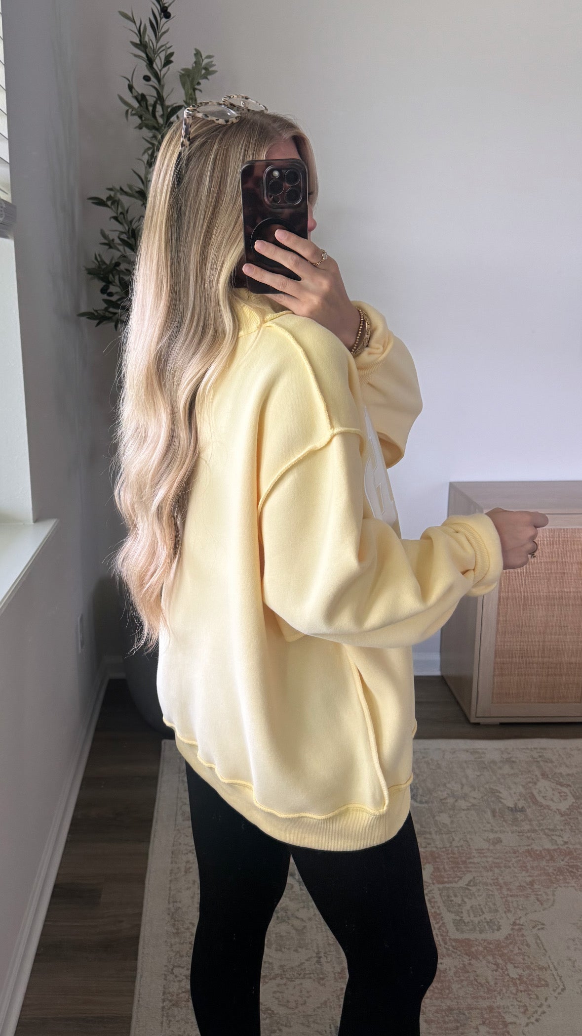 Mother Embroidered Mock Neck Sweatshirt / Yellow