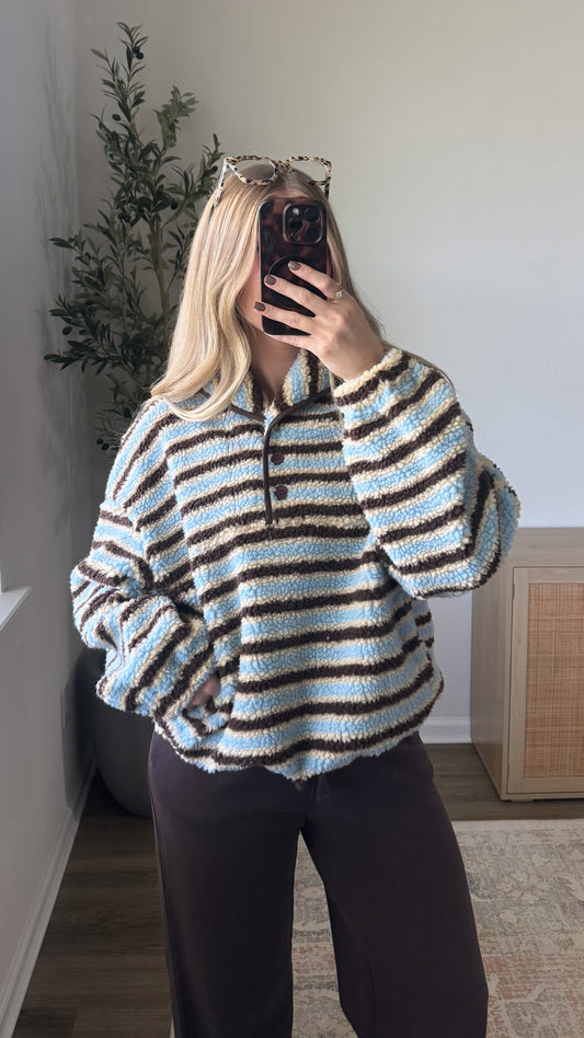 Striped Sherpa / Blue + Brown