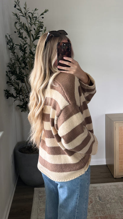 Cora Striped Cardigan / Brown + Tan