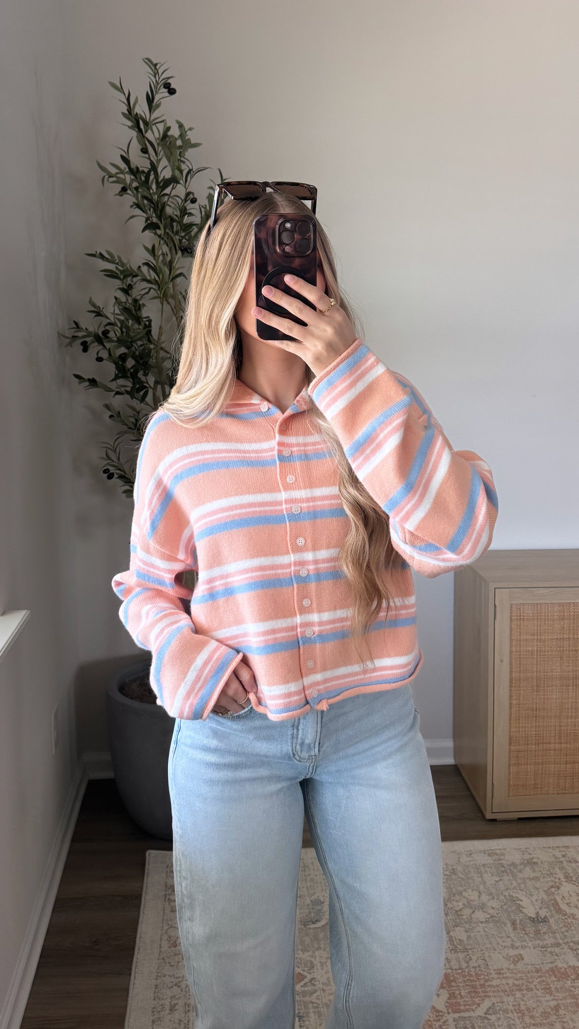Meadow Striped Cardigan / Peach