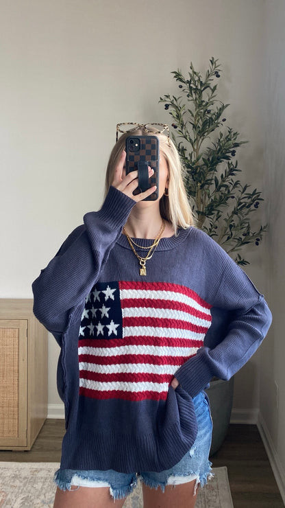 6 Colors / American Flag Knit Pullover