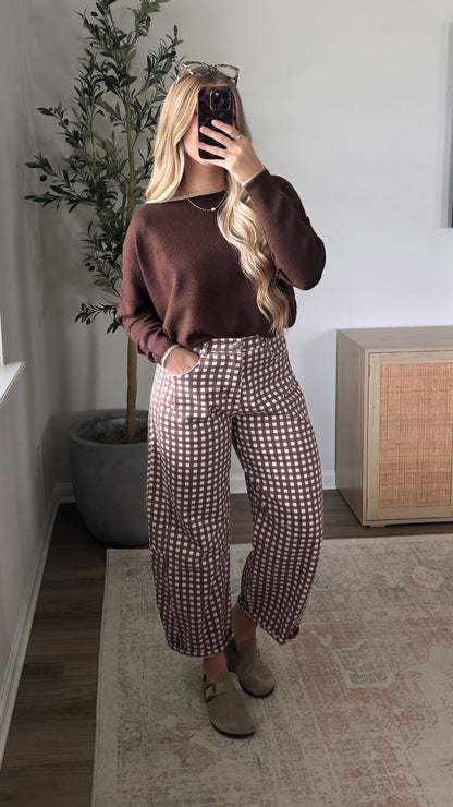 Gingham Barrel Jeans / Brown