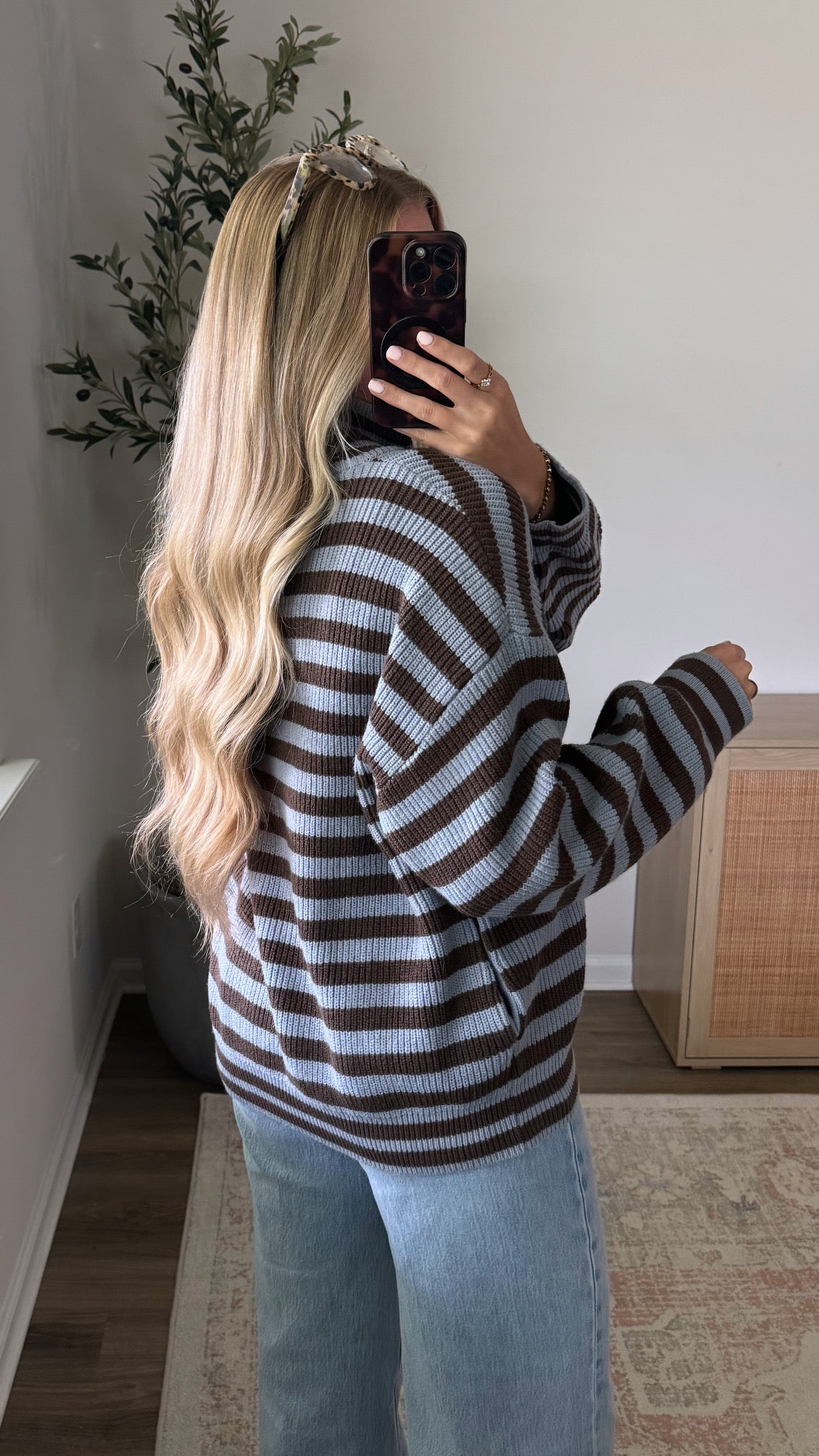 Blueberry Striped Knit Jacket / Blue + Brown