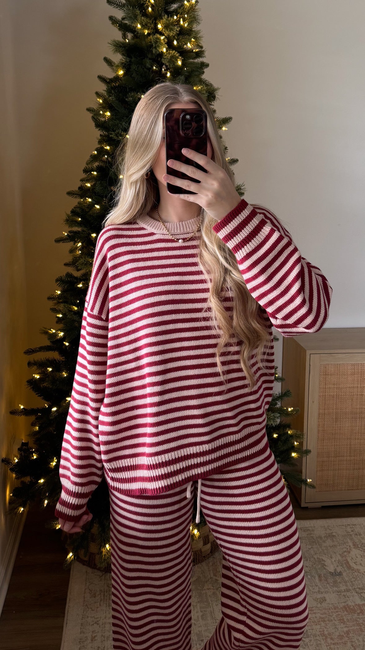 Strawberry Cream Knit Striped Set