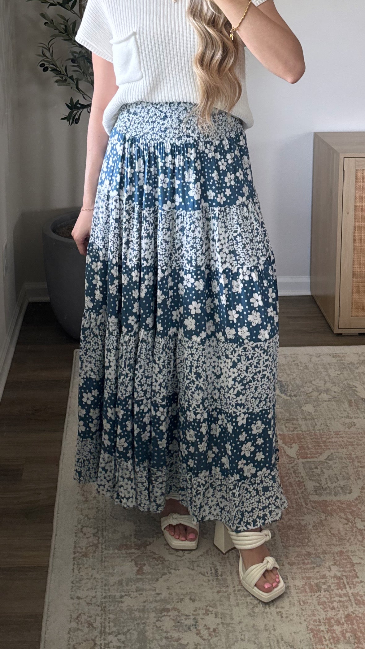 Floral Maxi Skirt / Dark Blue