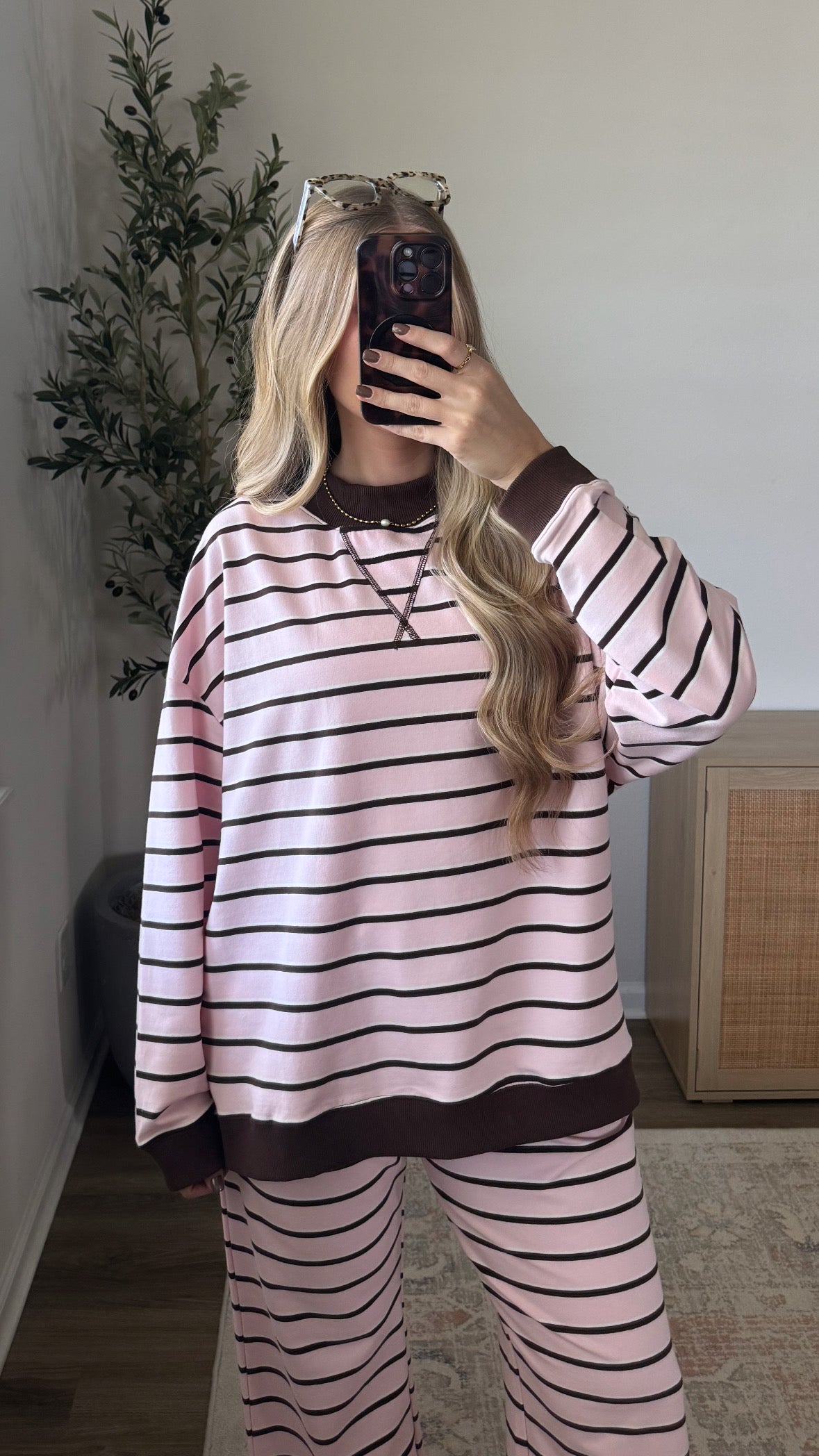 Nova Striped Mock Neck + Pants Set / Light Pink