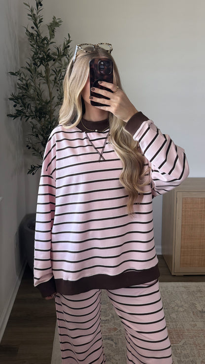 Nova Striped Mock Neck + Pants Set / Light Pink