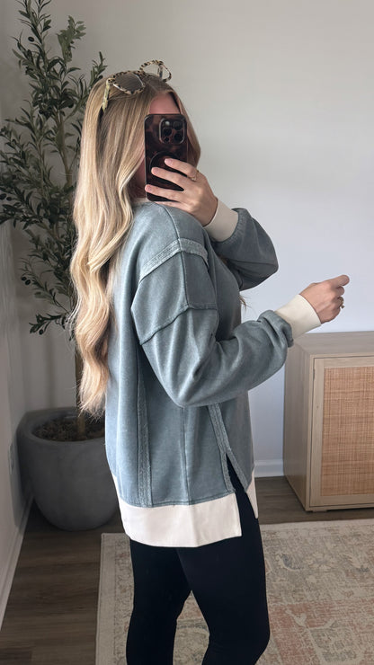 Leah Contrast Pullover / Ash Jade