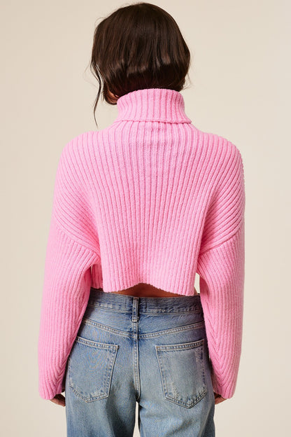 Powder Pink Cropped Turtleneck