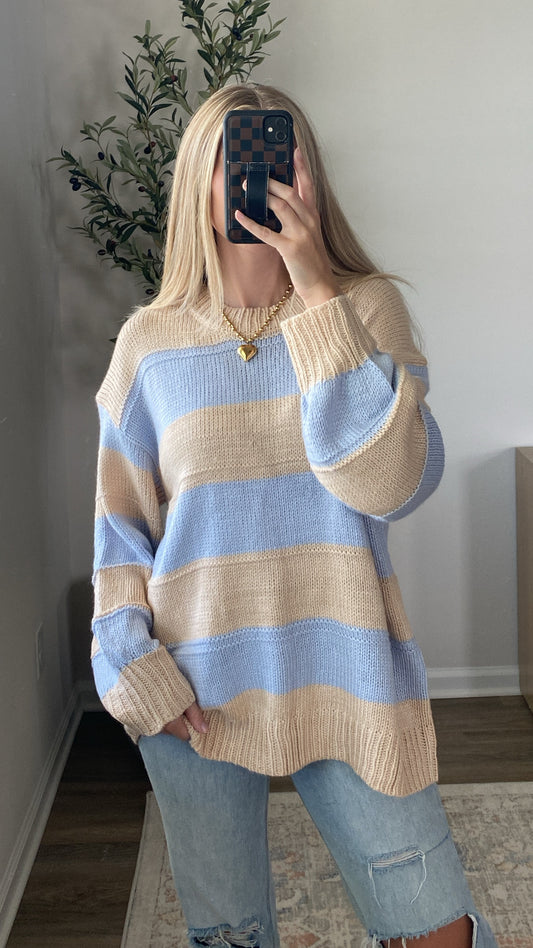 Blue + Beige Striped Sweater