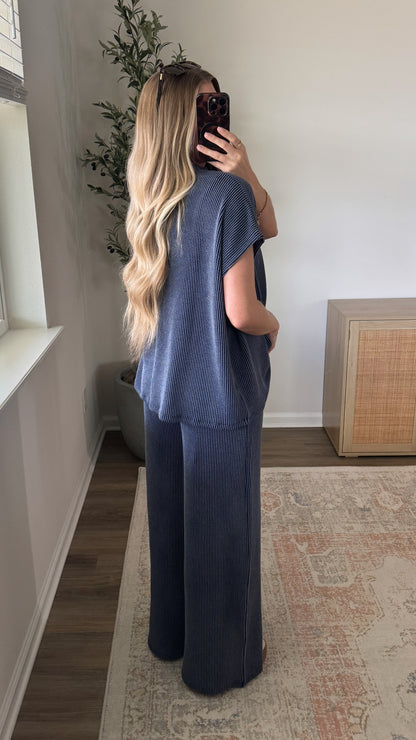 Ribbed Mockneck Set / Navy