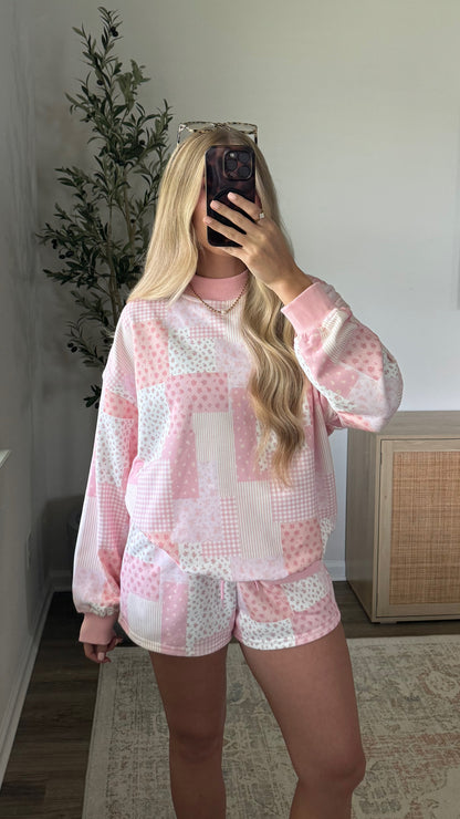 Patchwork Mock Neck Set / Light Pink