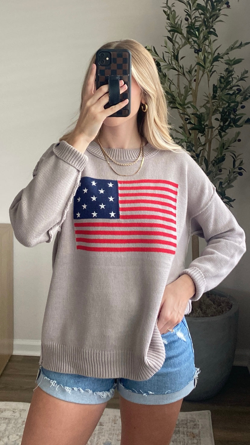 Embroidered Flag Sweater / Grey