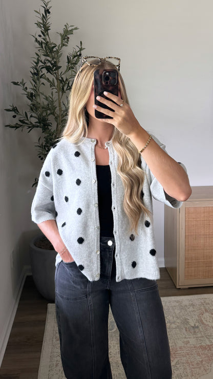 PREORDER (Estimated to ship 8/30) - Polka Dot Short Sleeve Cardigan / Grey