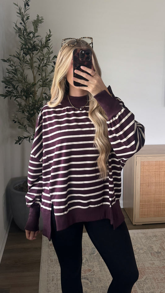 Orchard Striped Mock Neck / Dark Cherry + Cream